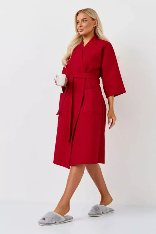 Халат Кимоно 2 вафельный винный последний размер