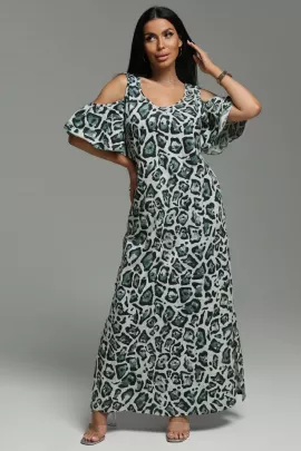 Новелла платье женское (леопард оливковый)