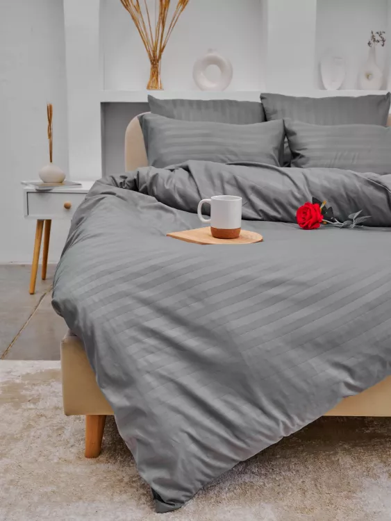 КПБ Микрофибра-Страйп - Светлый серый