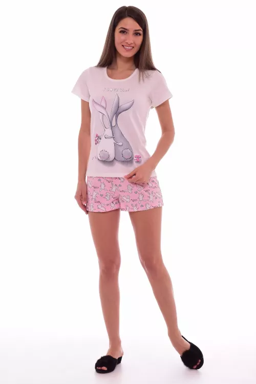Пижама женская 1-85б (розовый), Зайки,