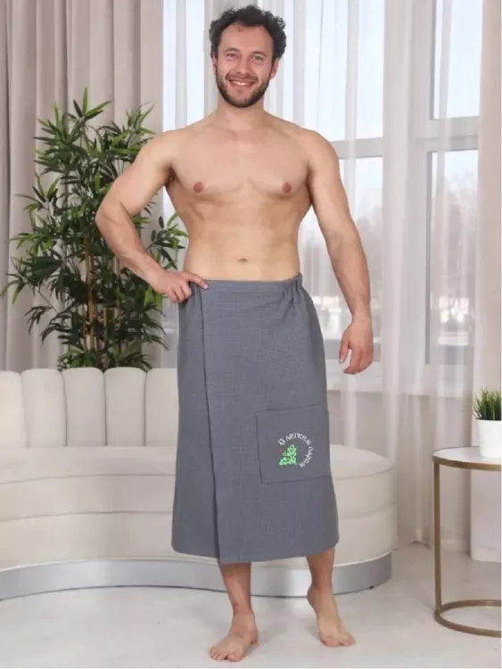 Накидка вафельная мужская с вышивкой