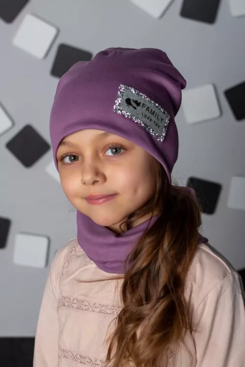Комплект детский шапка + снуд FLT стразы сирень последний размер
