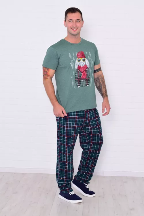 Пижама мужская 9-218 (изумруд), Кролик в шапке