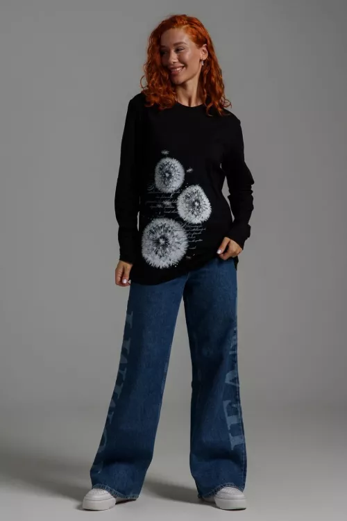 Футболка 8543 черный + одуванчик последний размер