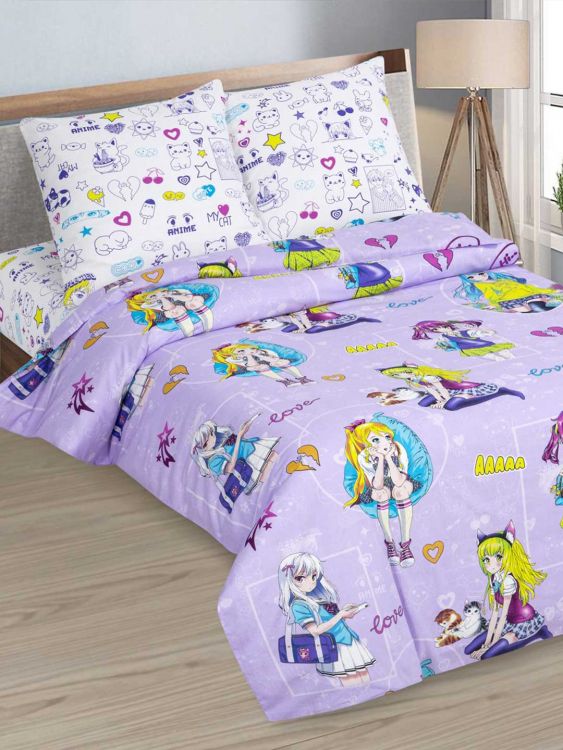 КПБ поплин 1,5 сп. с 1 нав. 70*70 с детским рисунком (молния) - Аниме