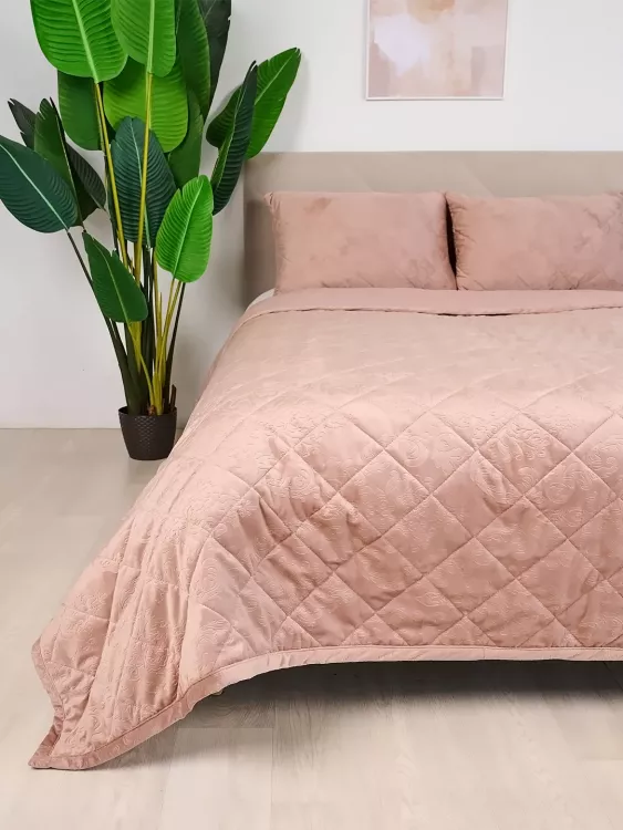 Набор покрывало и чехлы на подушку - Кристалл, цвет пудра